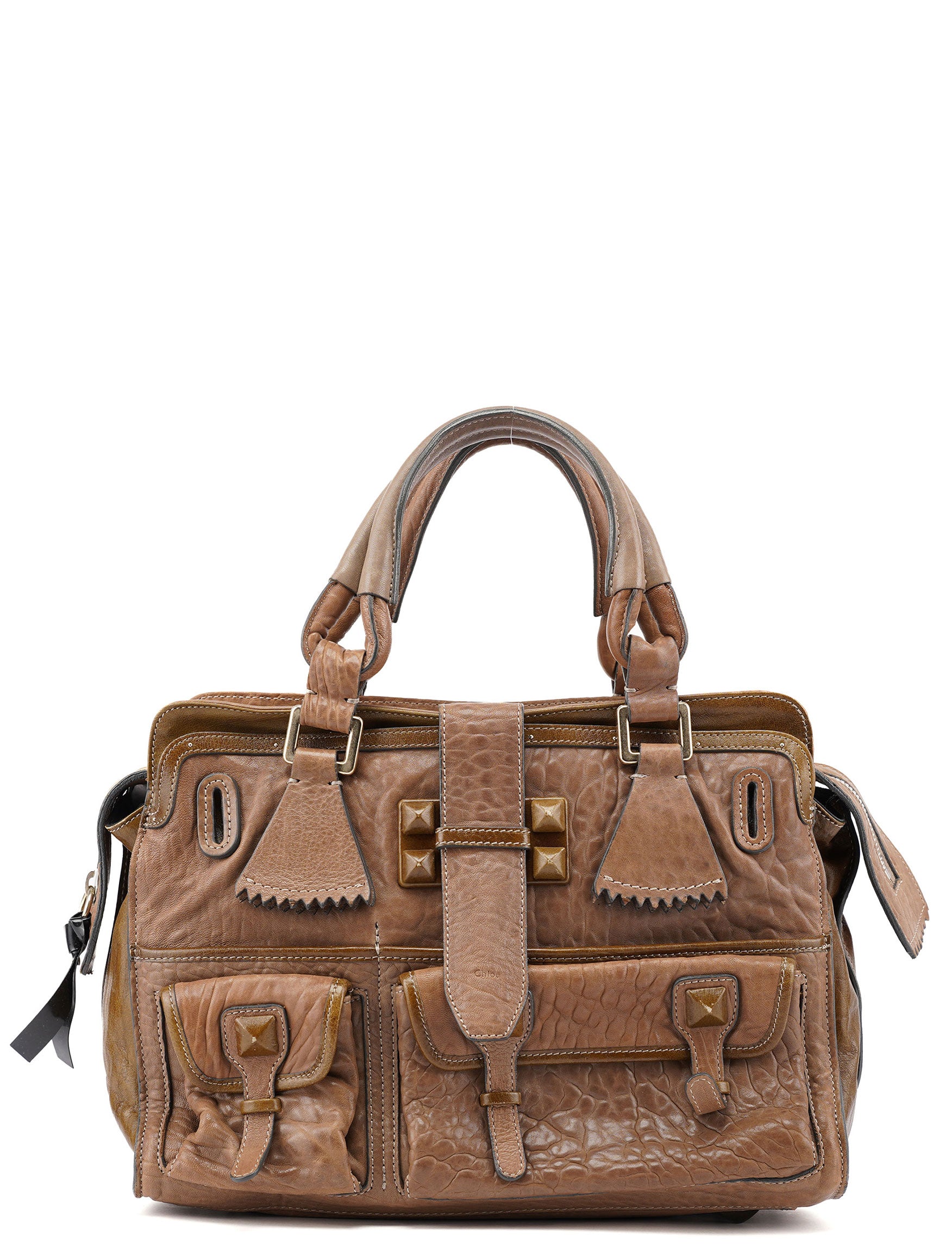Chloé Beige Studded Leather Tote Bag