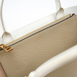 Chloe Beige White Leather Turnlock Tote Bag