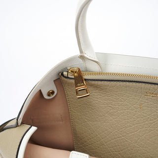 Chloe Beige White Leather Turnlock Tote Bag