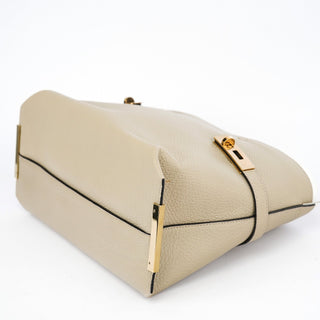 Chloe Beige White Leather Turnlock Tote Bag