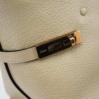 Chloe Beige White Leather Turnlock Tote Bag