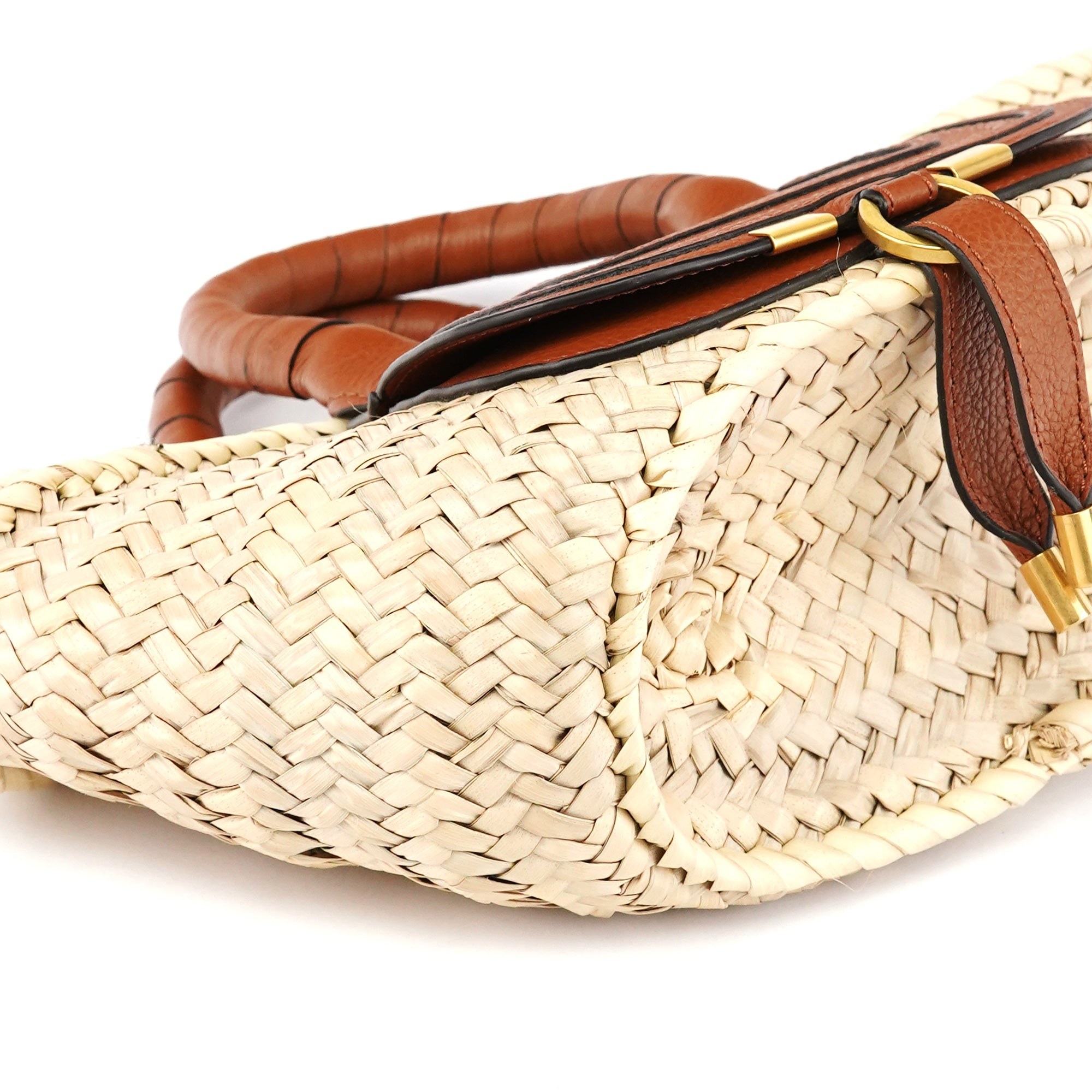 Chloé Beige Woven Raffia Marcie Basket Bag