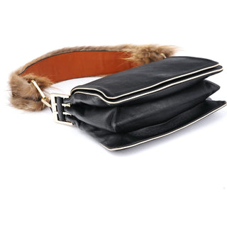 Chloe Black Calfskin Fur Python Handle Shoulder Bag