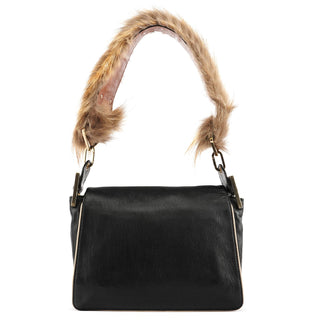 Chloe Black Calfskin Fur Python Handle Shoulder Bag