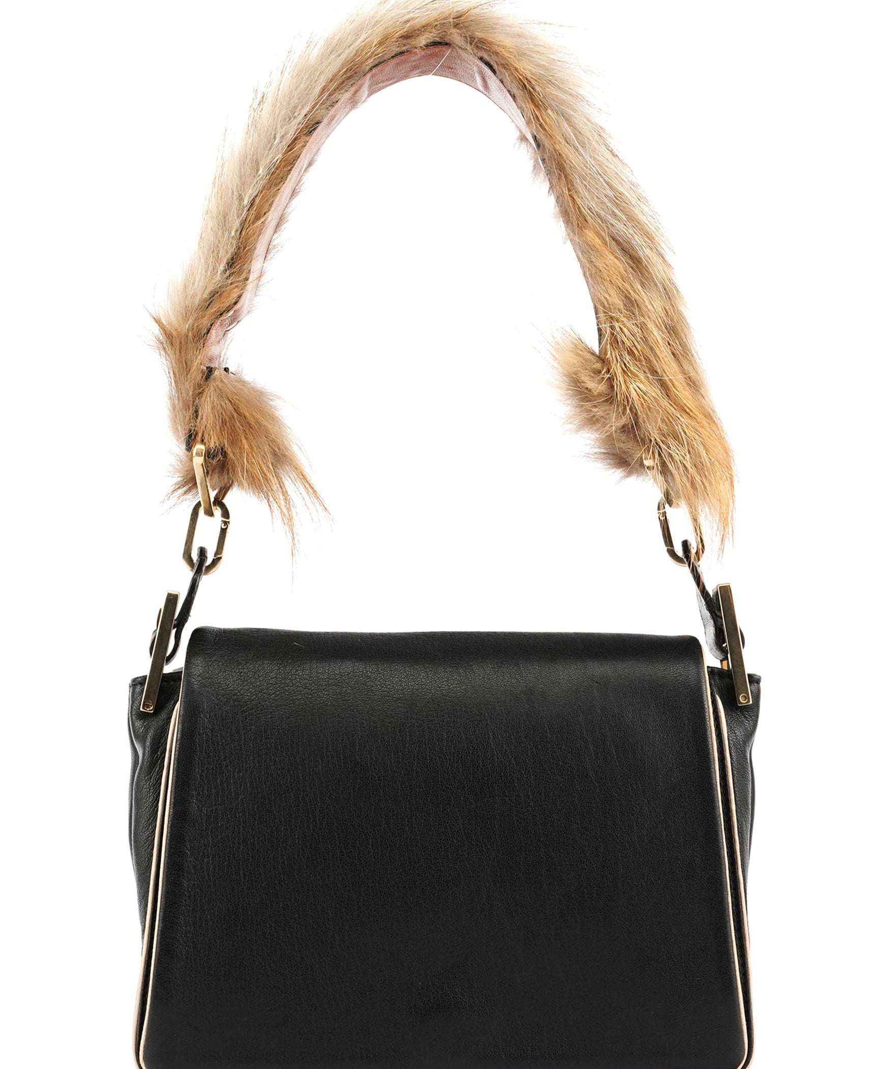 Chloe Black Calfskin Fur Python Handle Shoulder Bag