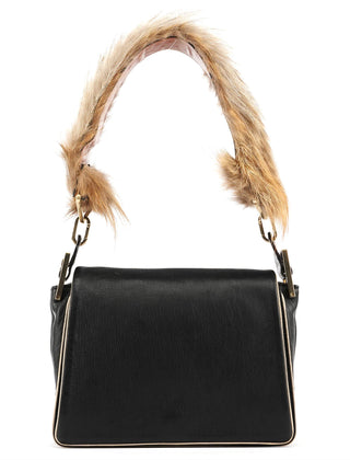 Chloe Black Calfskin Fur Python Handle Shoulder Bag