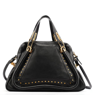 Chloe Black Calfskin Studded Paraty 2-Way Bag