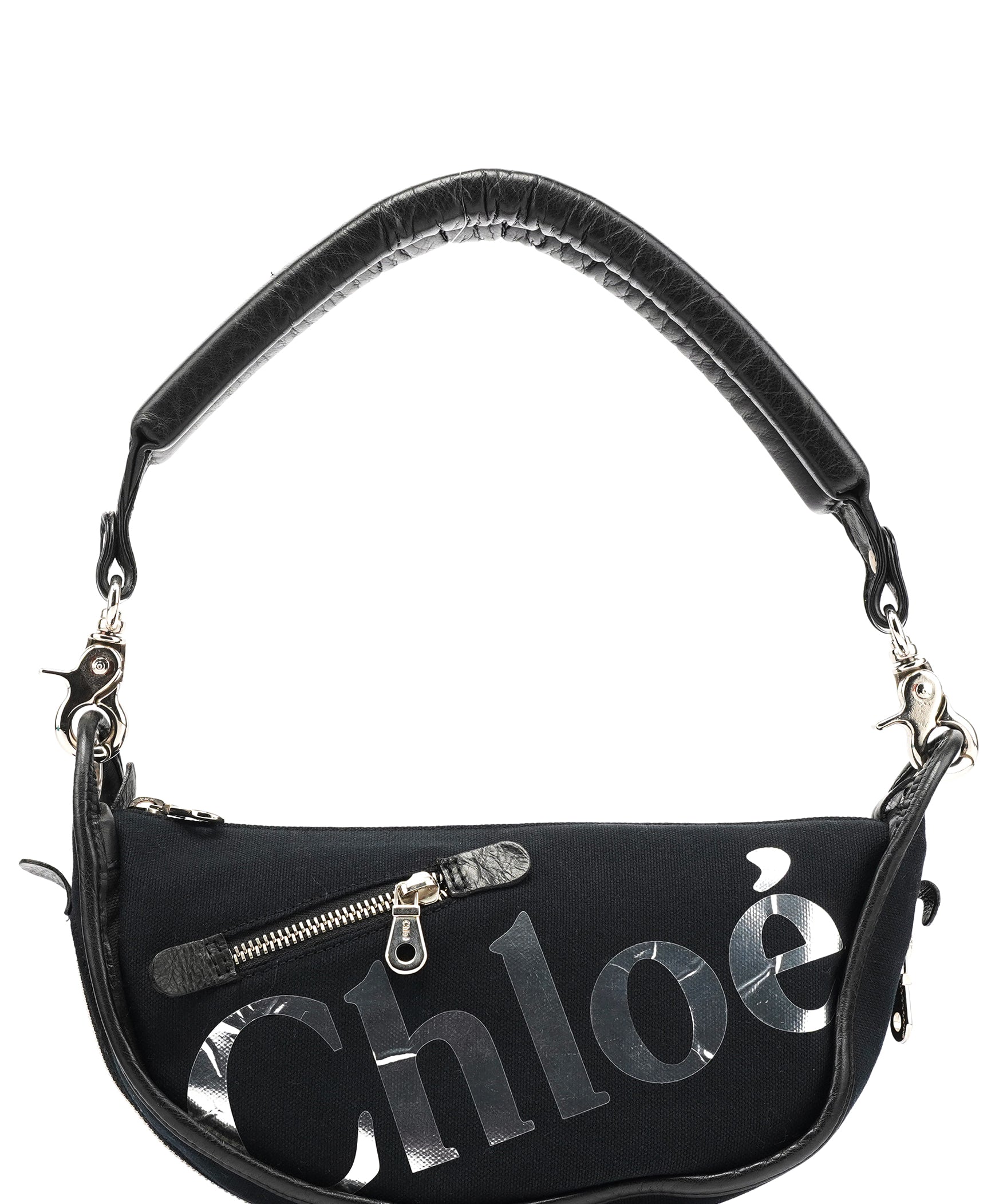 Chloe Black Canvas Logo Shoulder Bag