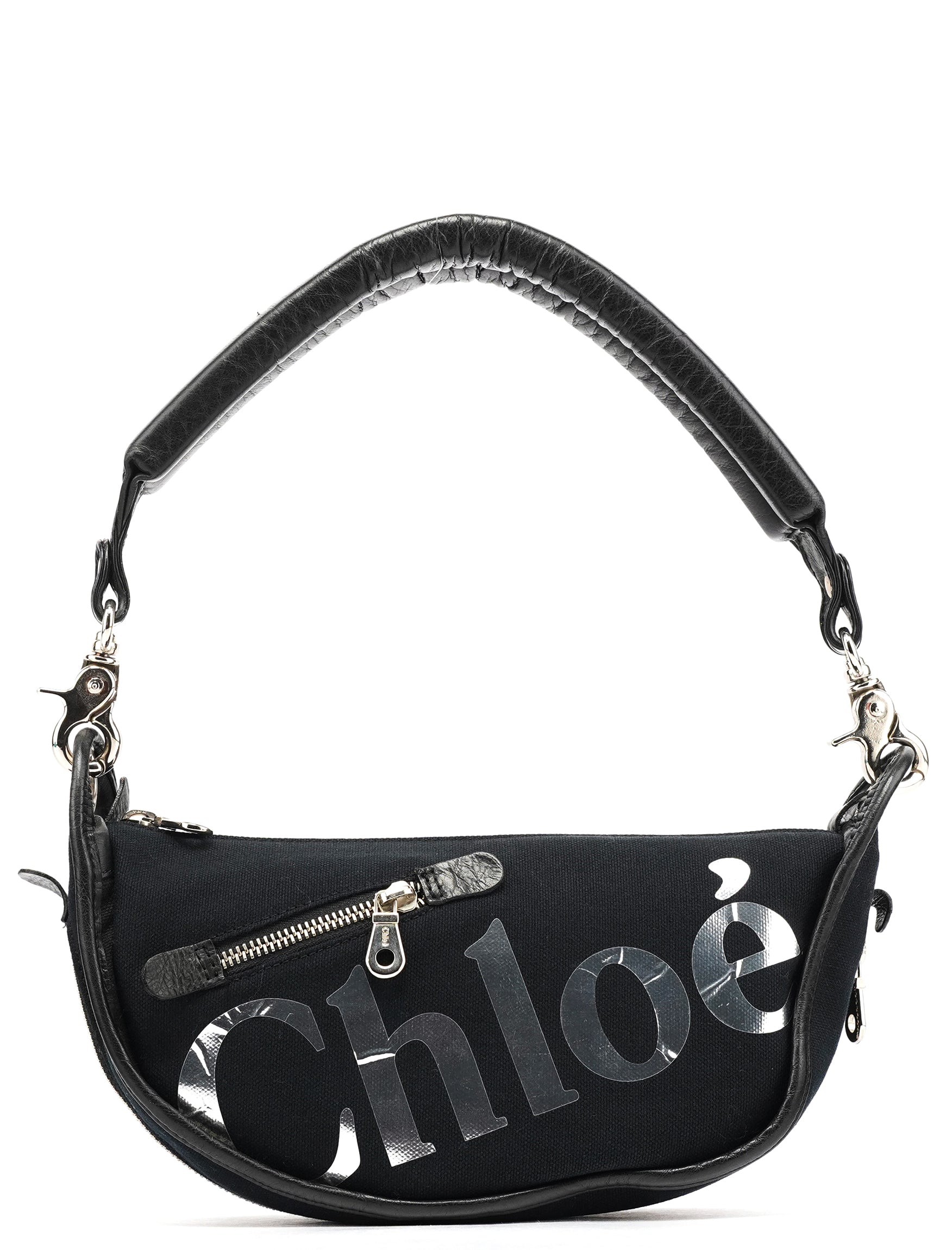 Chloe Black Canvas Logo Shoulder Bag