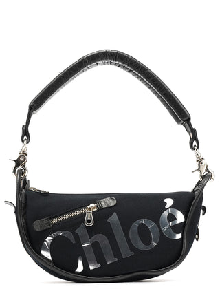 Chloe Black Canvas Logo Shoulder Bag
