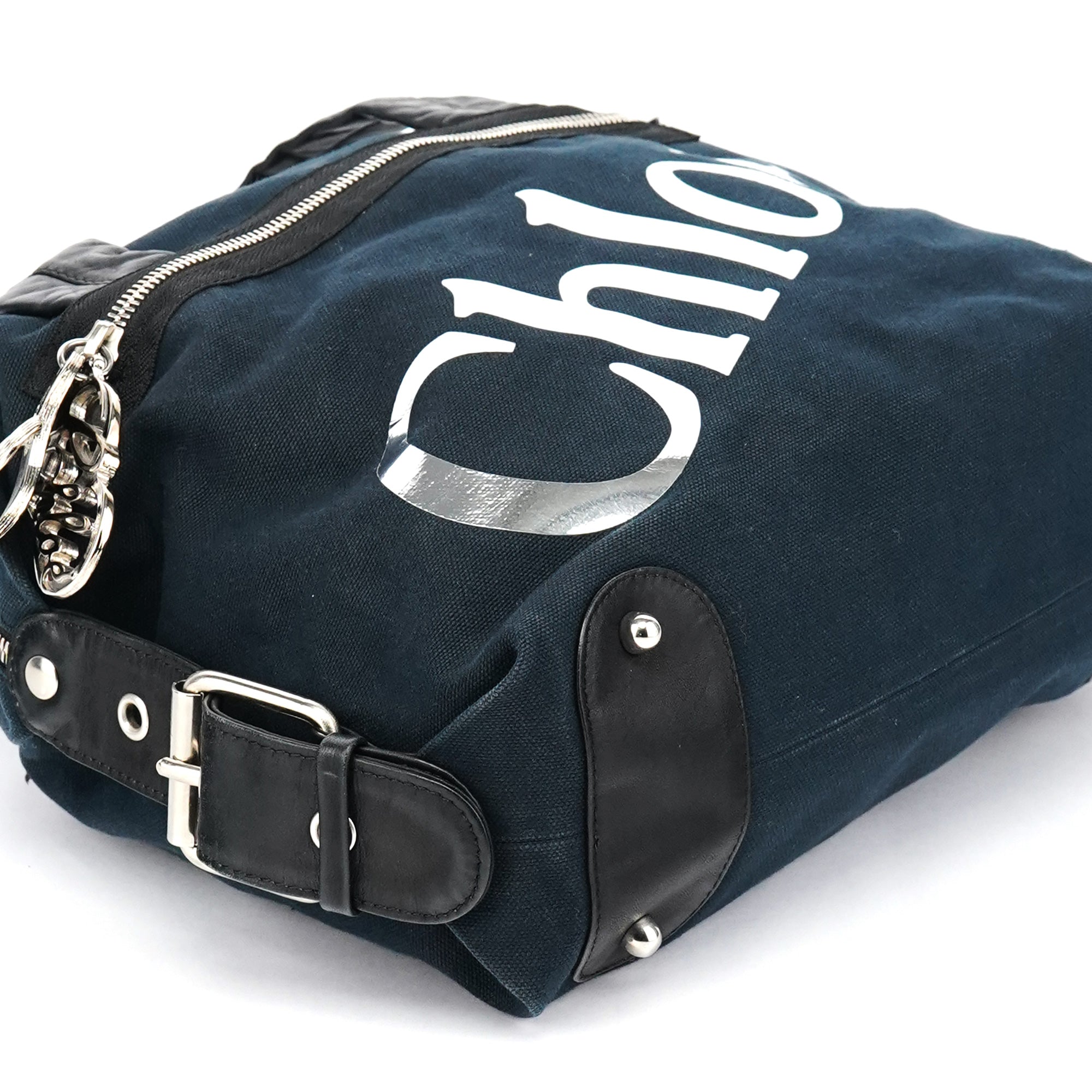 Chloé Tote Bag aus schwarzem Canvas mit silbernem Logo