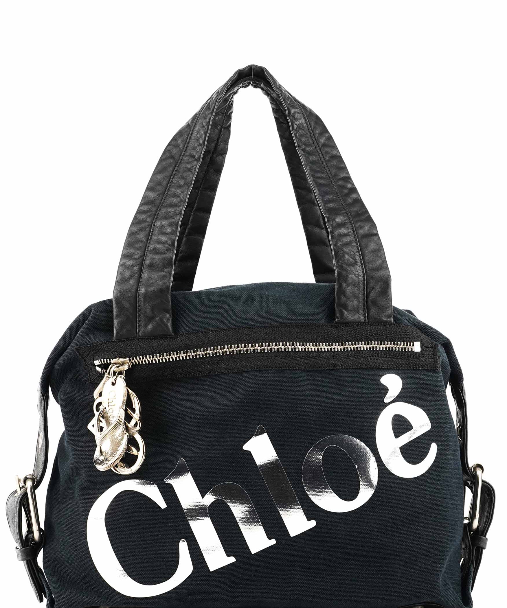 Chloe Black Canvas Silver Logo Tote Bag