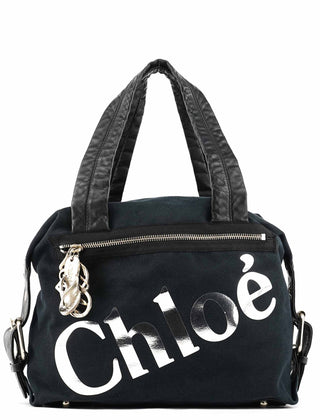 Chloe Black Canvas Silver Logo Tote Bag
