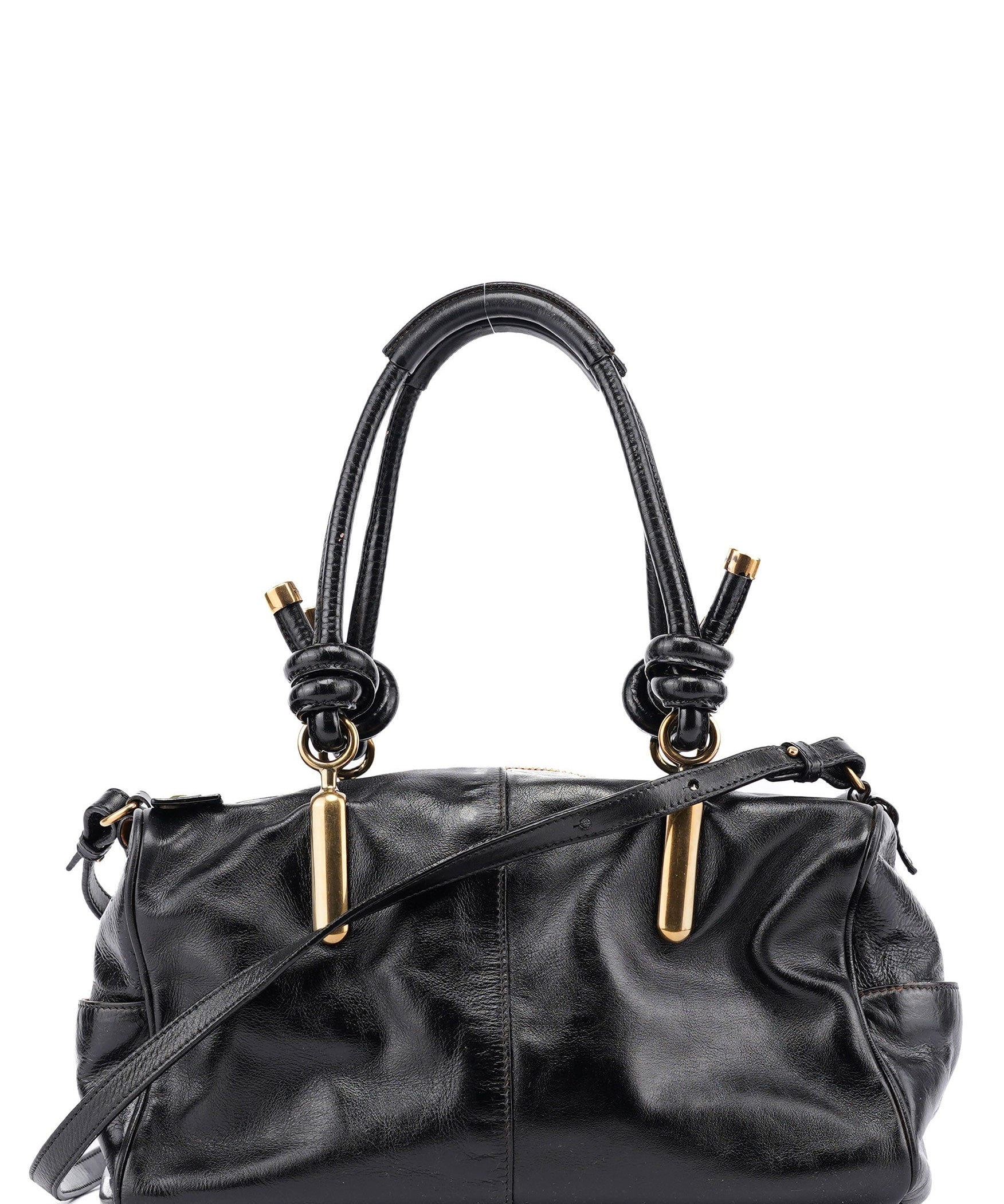 Chloé Black Gloss Leather Knot Tote Bag