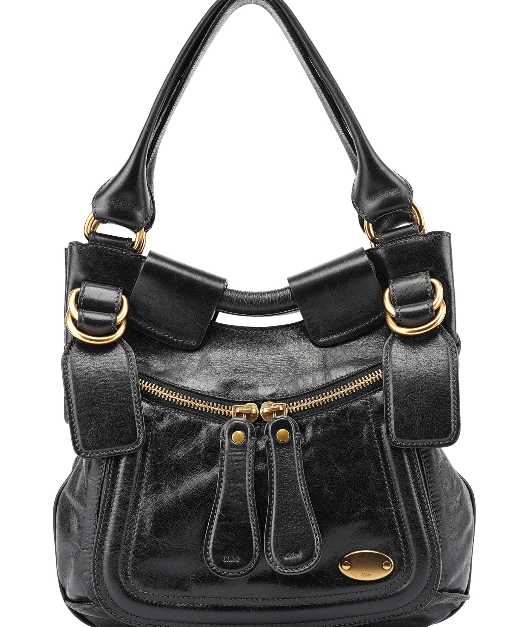 Chloé Black Lambskin Bay Shoulder Bag