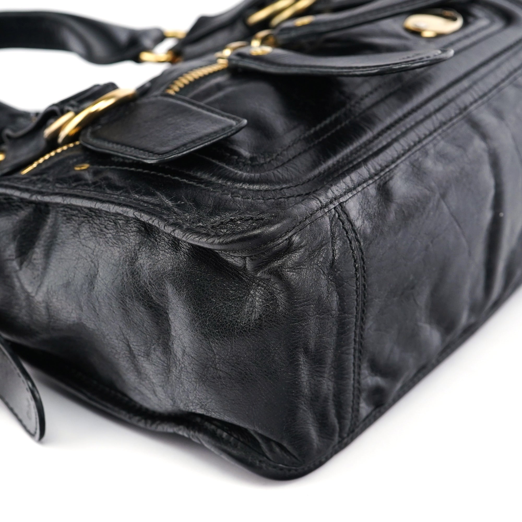 Chloé Sac deux portés Bay en cuir noir