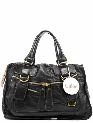 Chloe Black Leather Bay Tote Bag