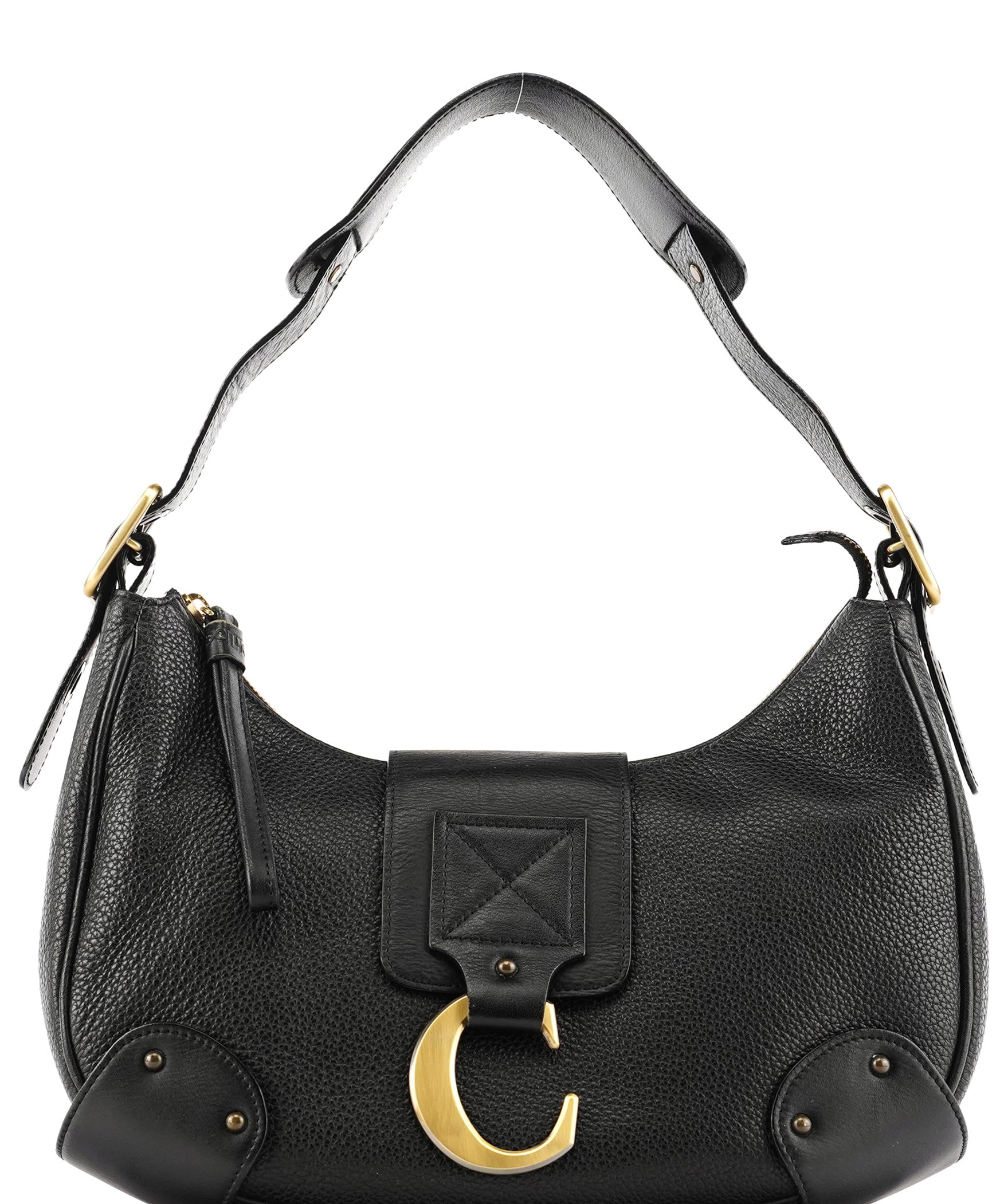 Chloe Black Leather C Logo Shoulder Bag