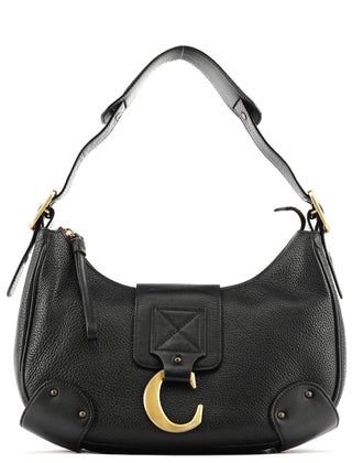 Chloe Black Leather C Logo Shoulder Bag