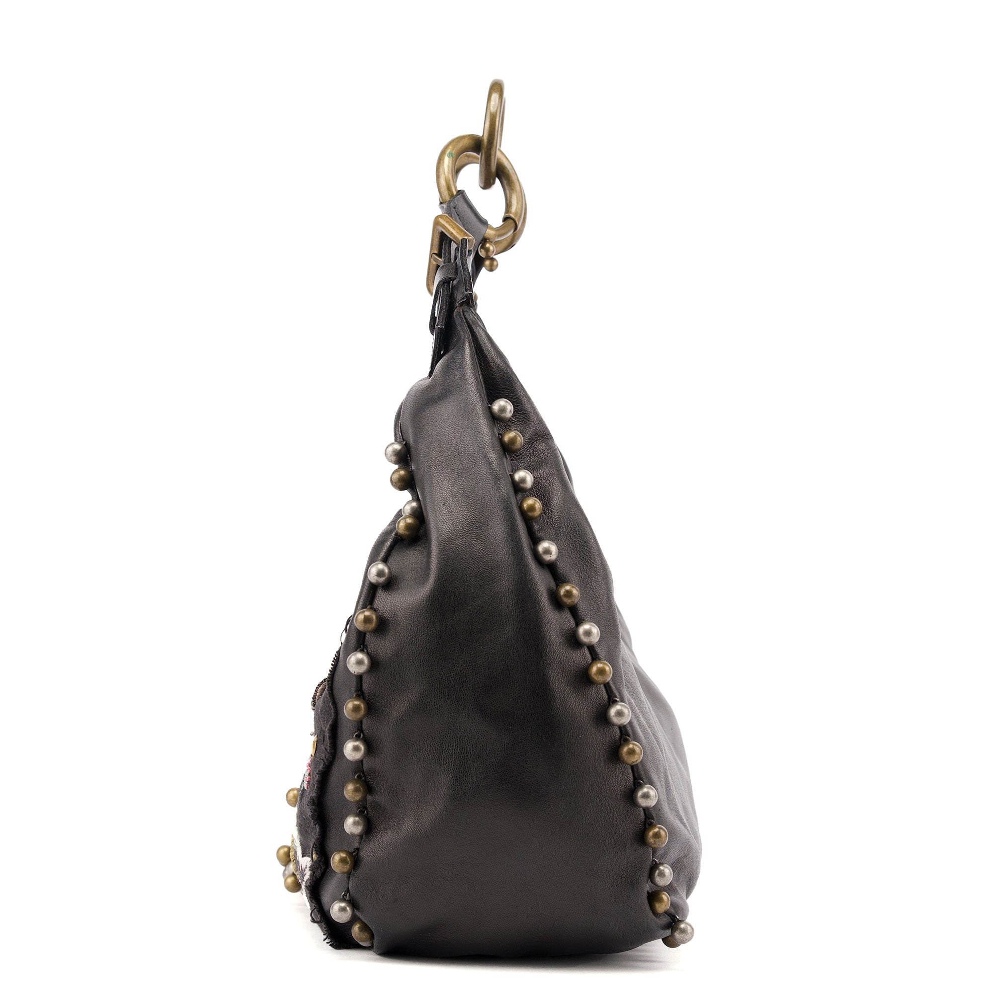 Chloé Sac hobo orné en cuir et toile noirs