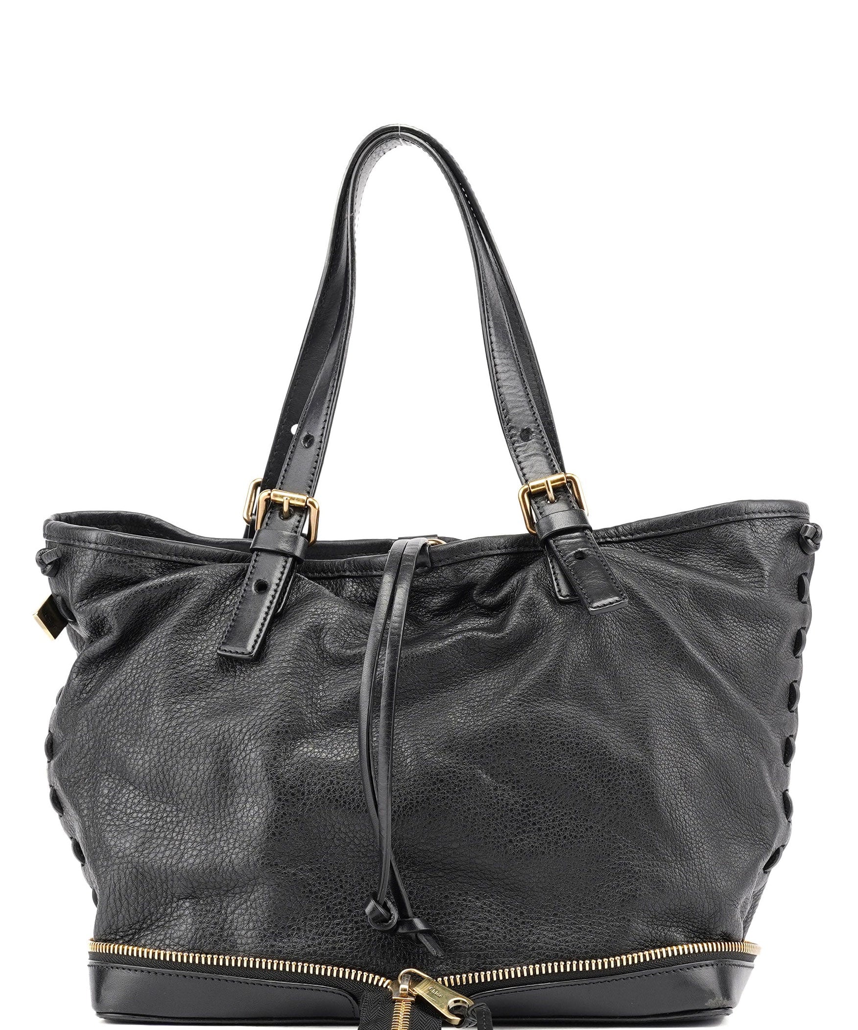 Chloe Black Leather Ellen Zippered Tote Bag