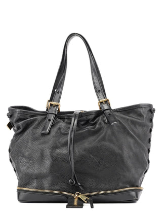 Chloe Black Leather Ellen Zippered Tote Bag