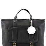 Chloé Black Leather Front Pocket Tote Bag