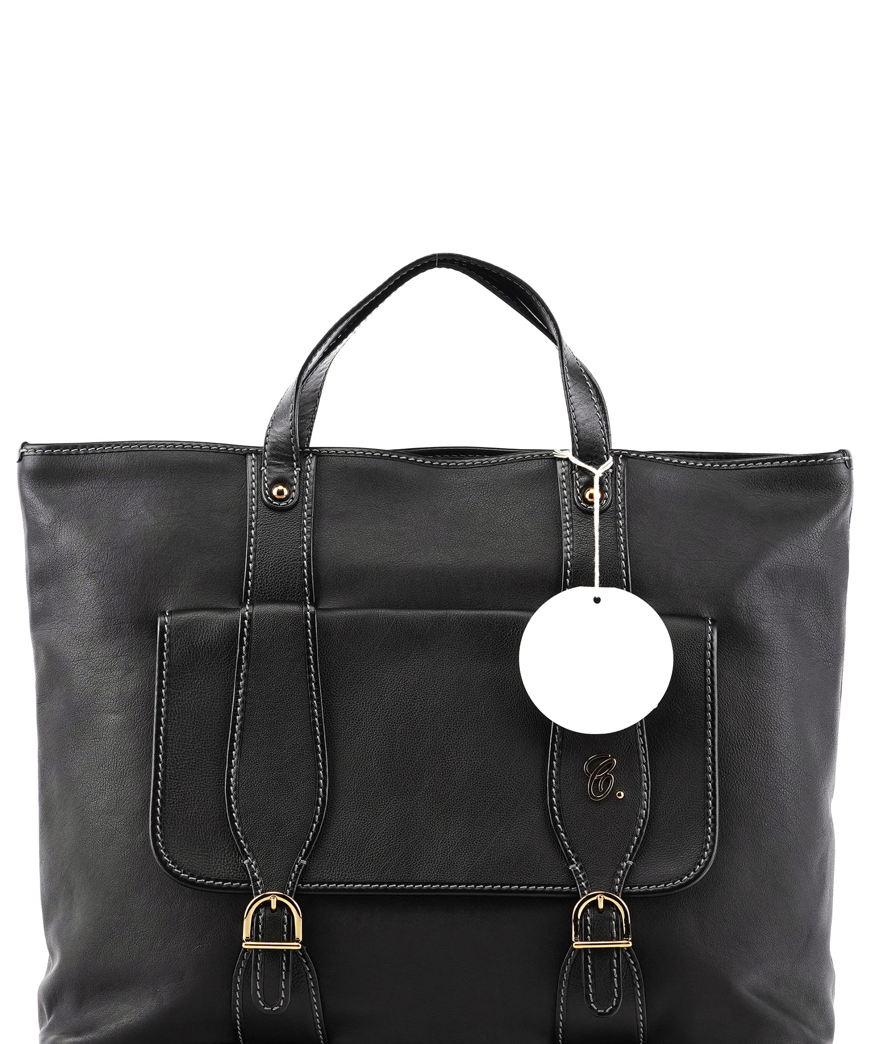 Chloé Black Leather Front Pocket Tote Bag