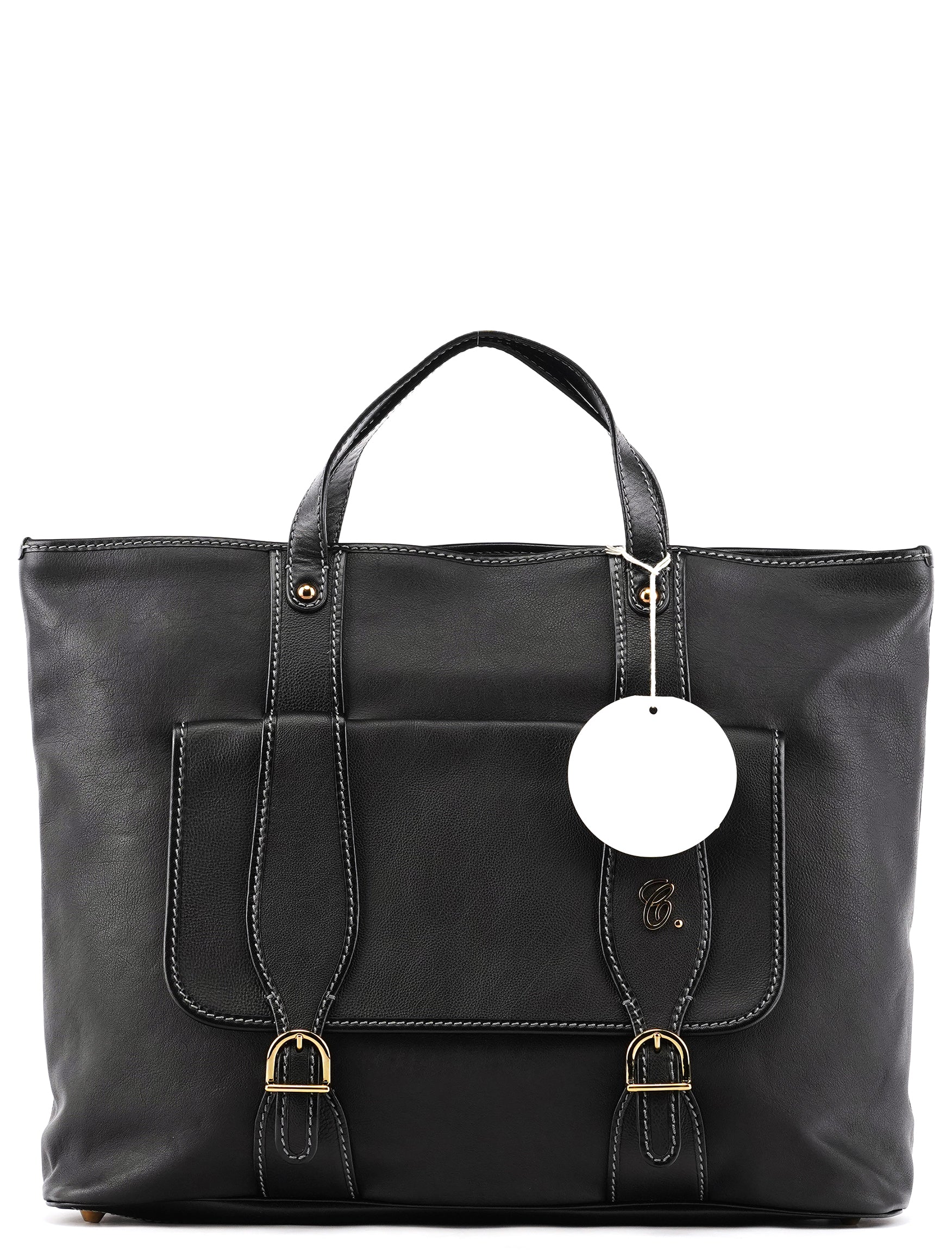 Chloé Black Leather Front Pocket Tote Bag