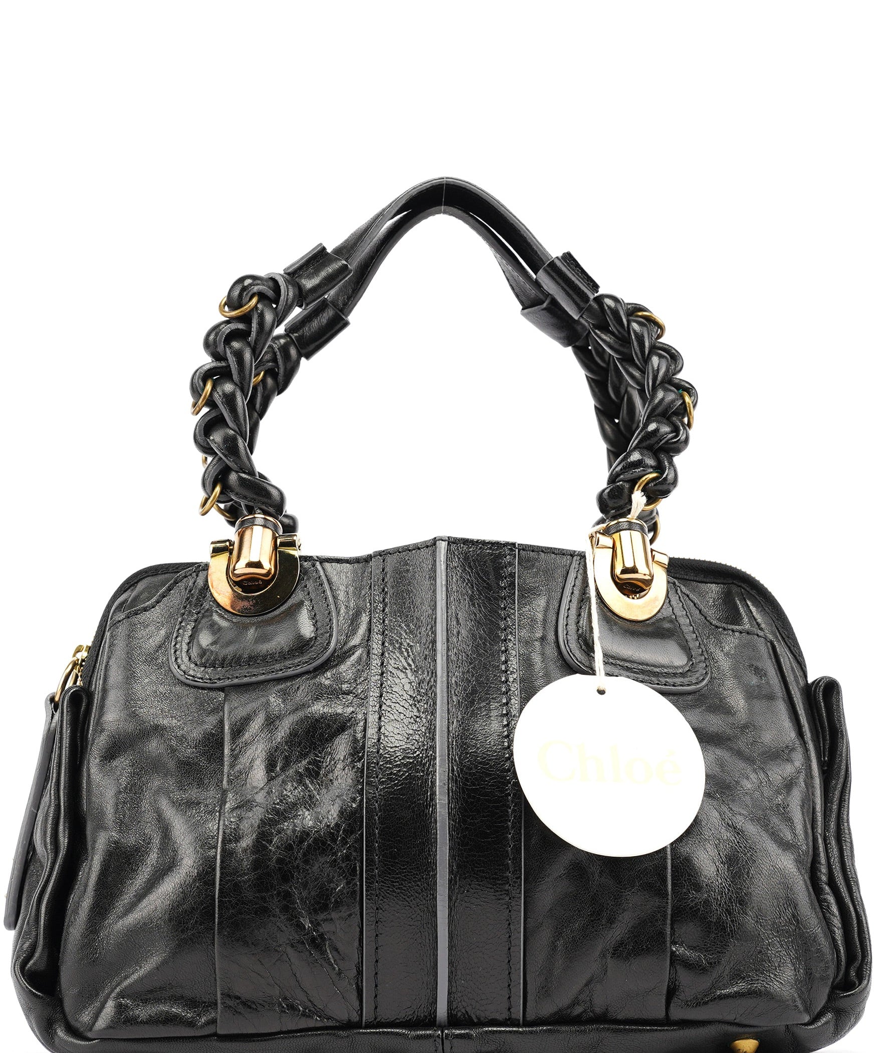 Chloe Black Leather Knotted Tote Bag