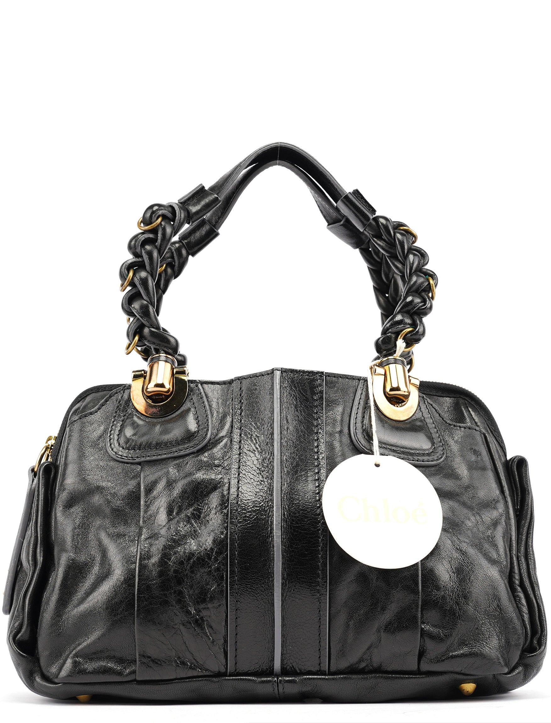 Chloe Black Leather Knotted Tote Bag