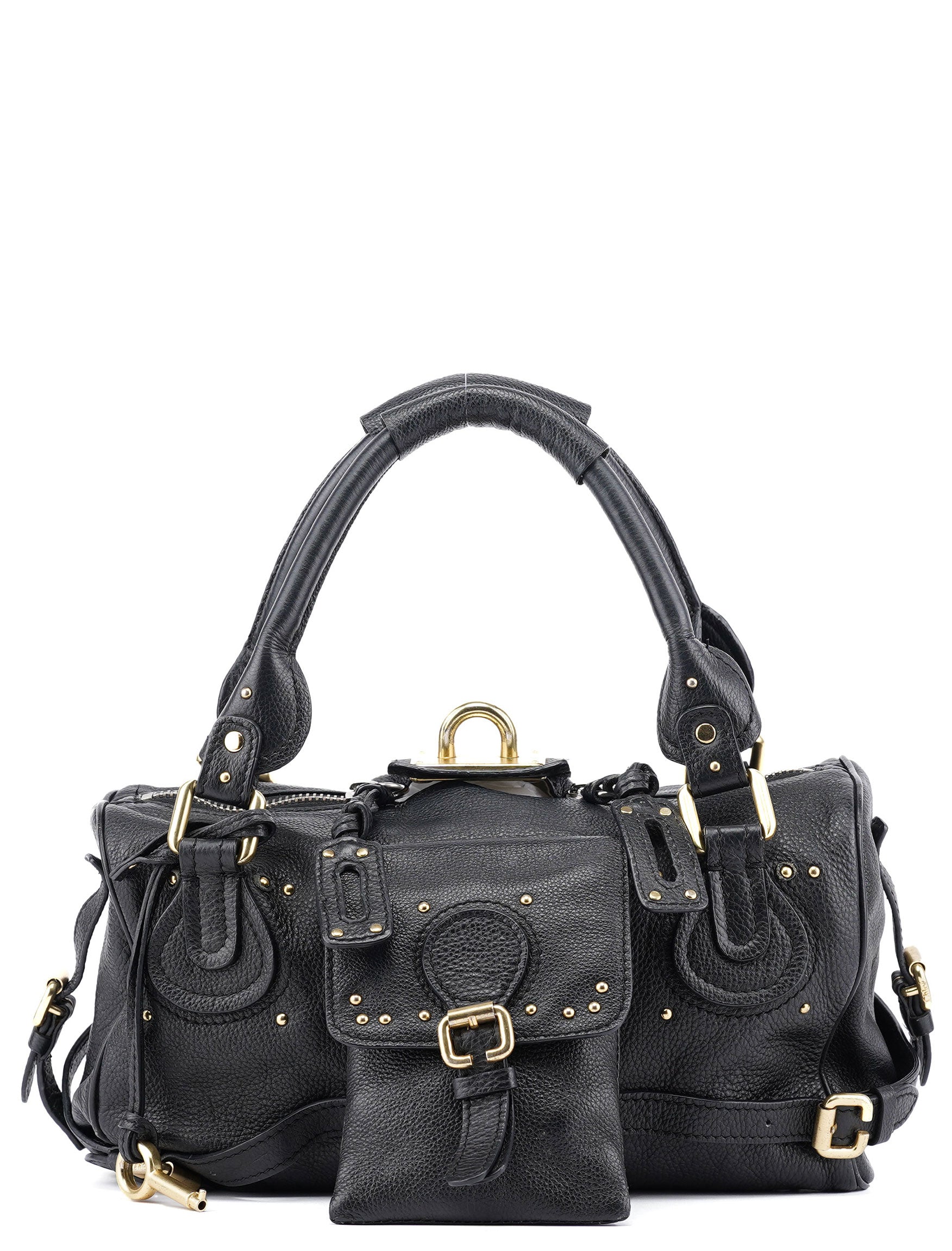 Chloe Black Leather Pocket Paddington Shoulder Bag