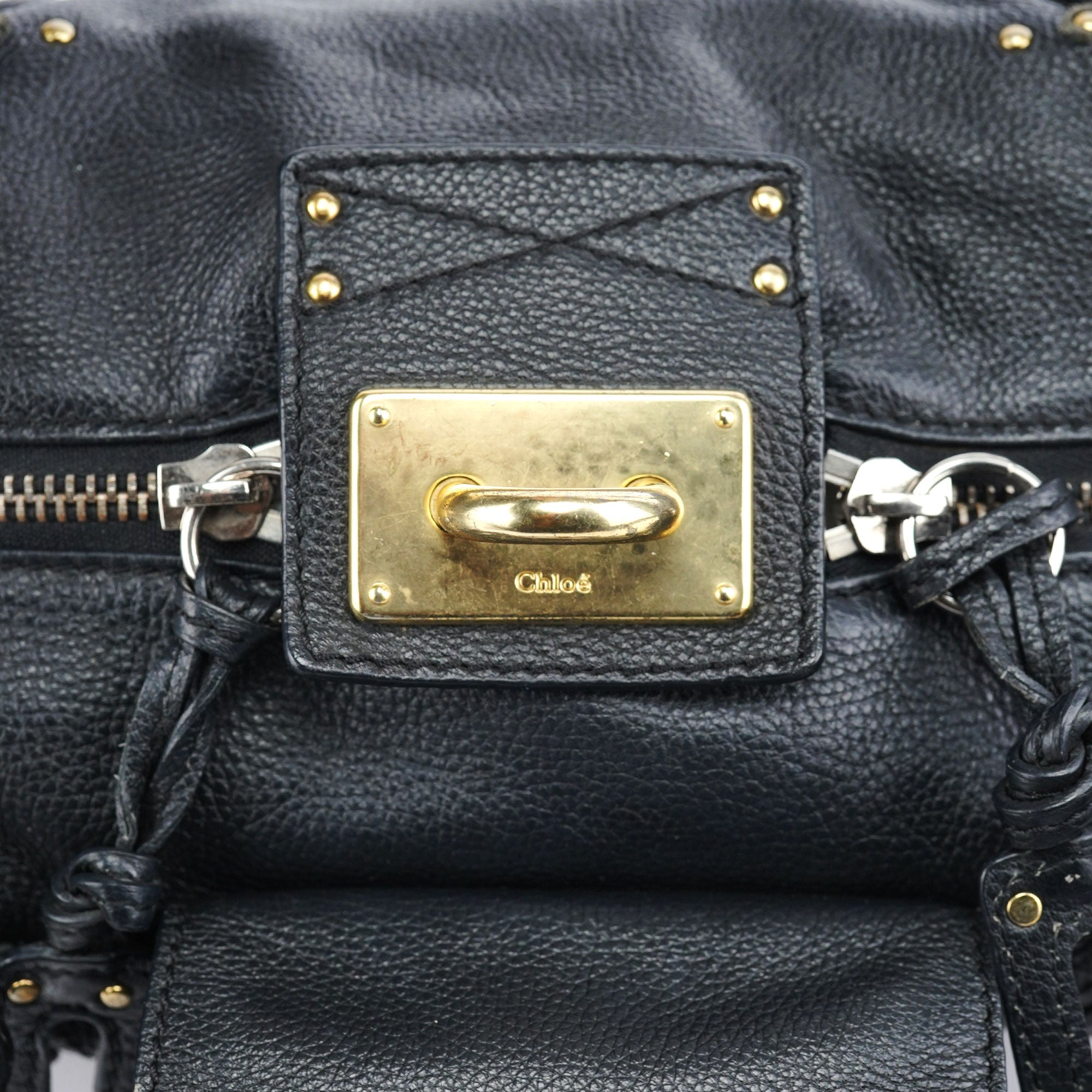 Chloe Black Leather Pocket Paddington Shoulder Bag