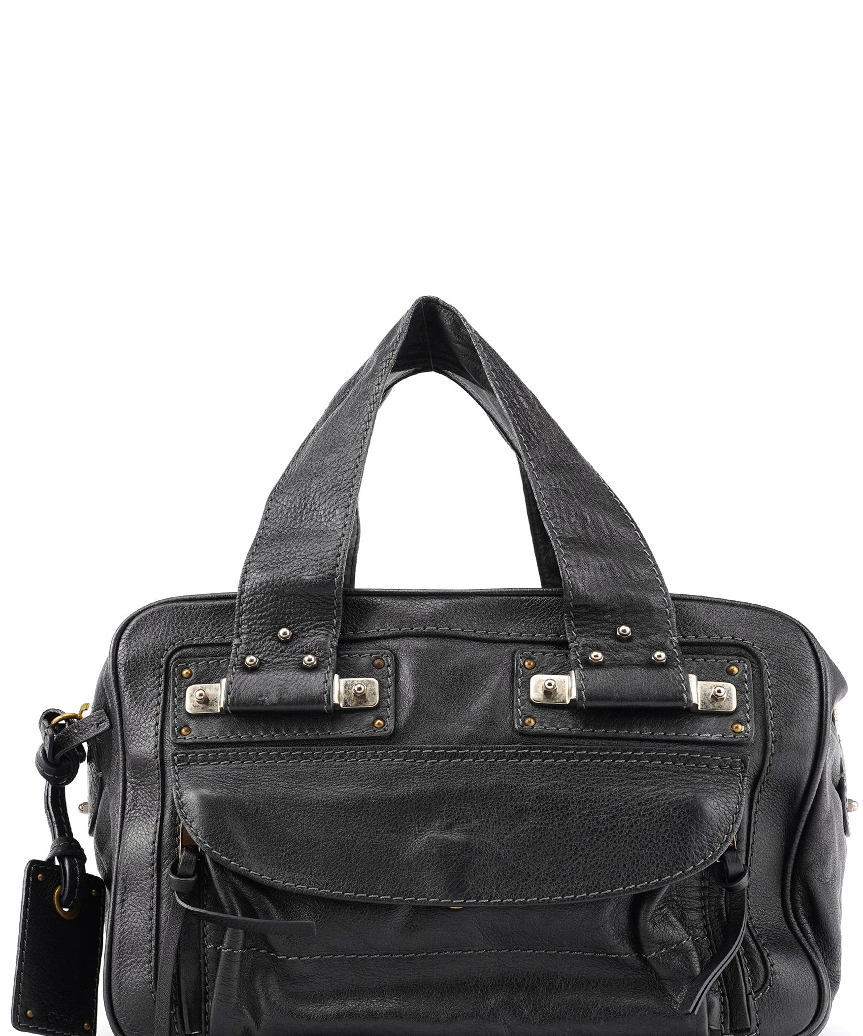 Chloe Black Leather Pocket Tote Bag