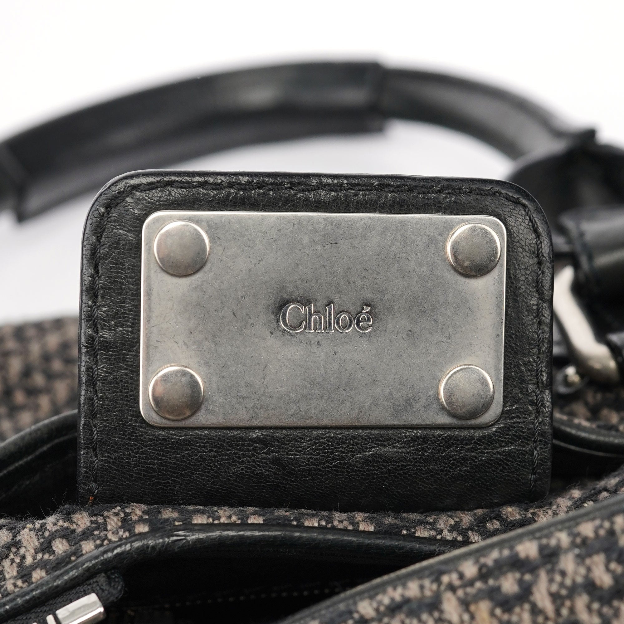 Chloé Black Leather Tweed Paddington Shoulder Bag