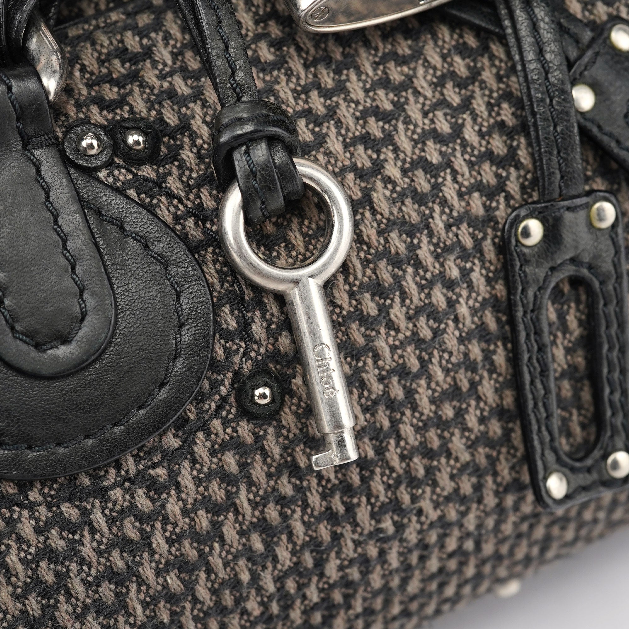 Chloé Black Leather Tweed Paddington Shoulder Bag