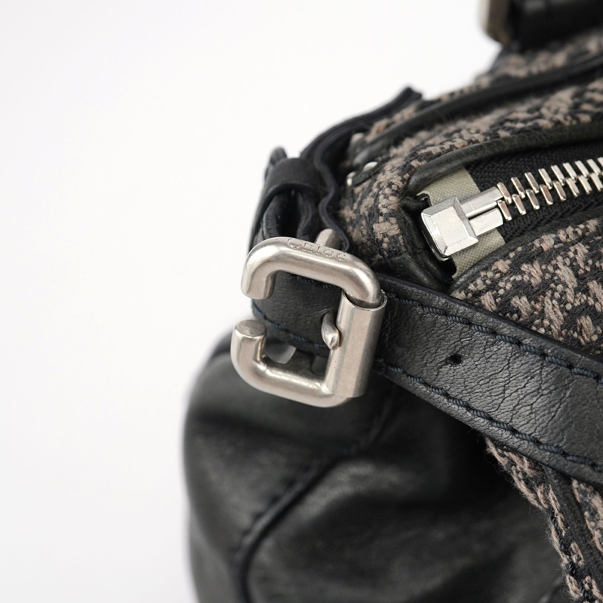 Chloé Black Leather Tweed Paddington Shoulder Bag