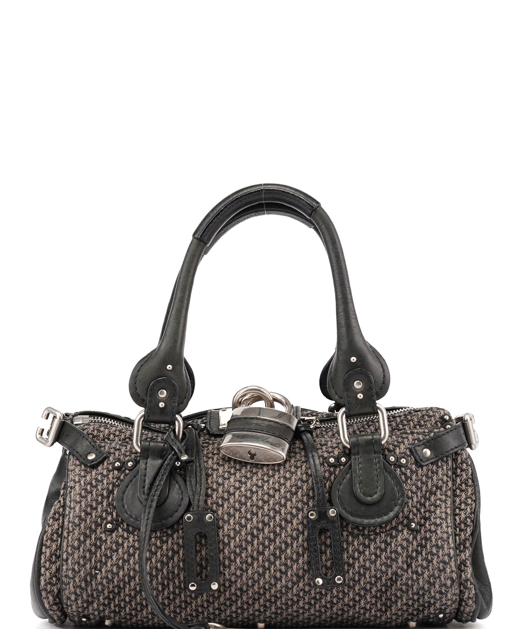 Chloé Black Leather Tweed Paddington Shoulder Bag