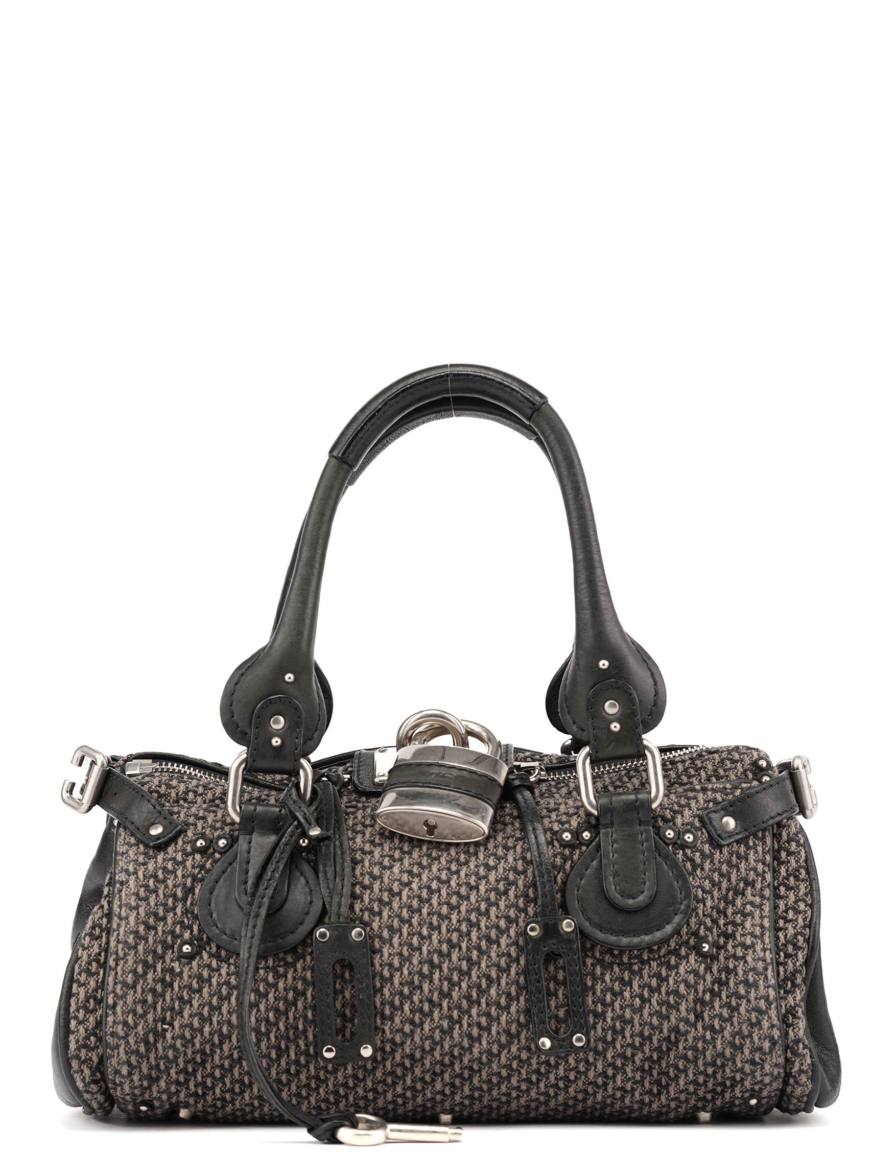 Chloé Black Leather Tweed Paddington Shoulder Bag