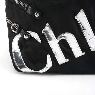 Chloé Black Nylon Silver Logo Tote Bag