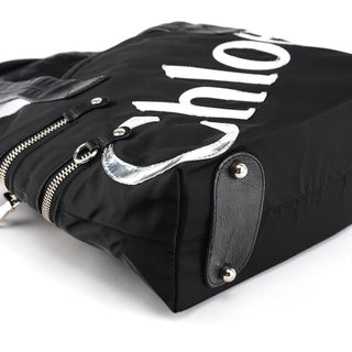 Chloé Black Nylon Silver Logo Tote Bag