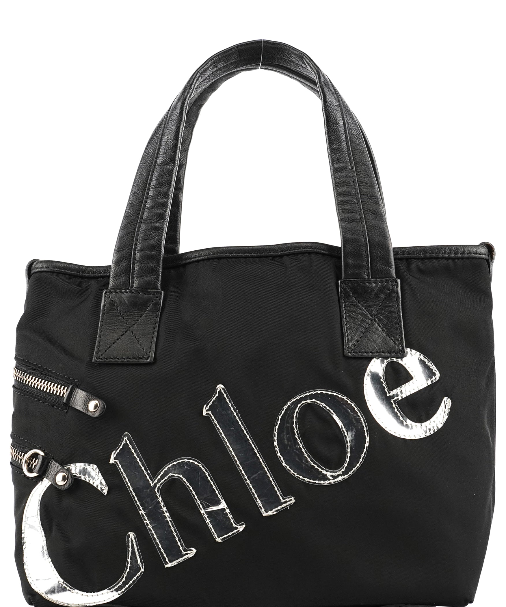 Chloé Black Nylon Silver Logo Tote Bag