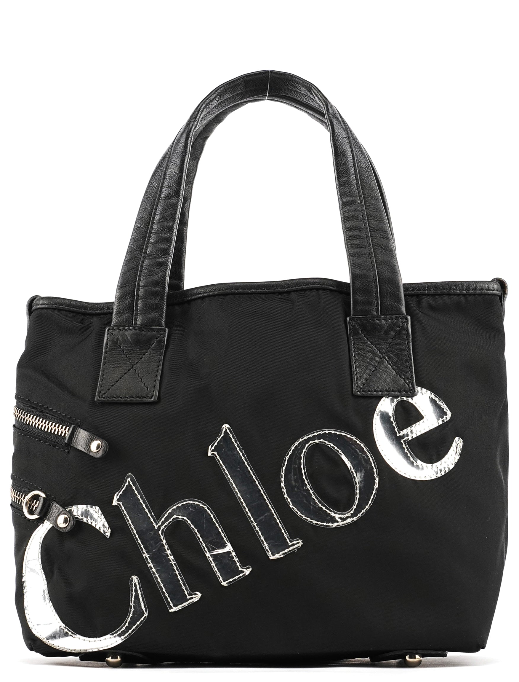 Chloé Sac cabas Logo argenté en nylon noir