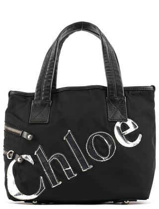 Chloé Black Nylon Silver Logo Tote Bag