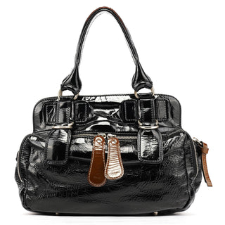 Chloe Black Patent Leather Bay Tote Bag