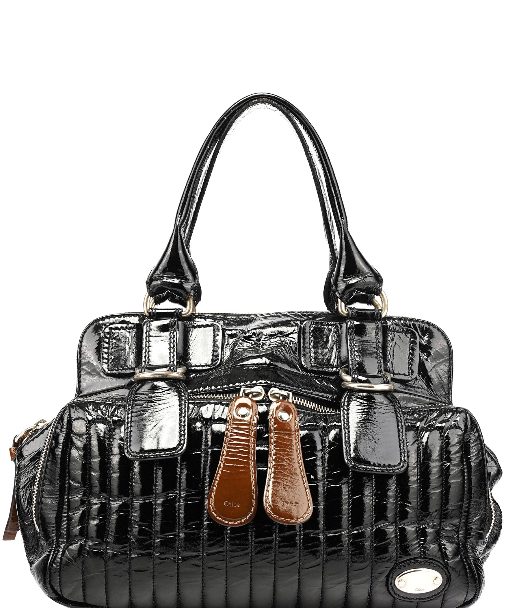 Chloe Black Patent Leather Bay Tote Bag