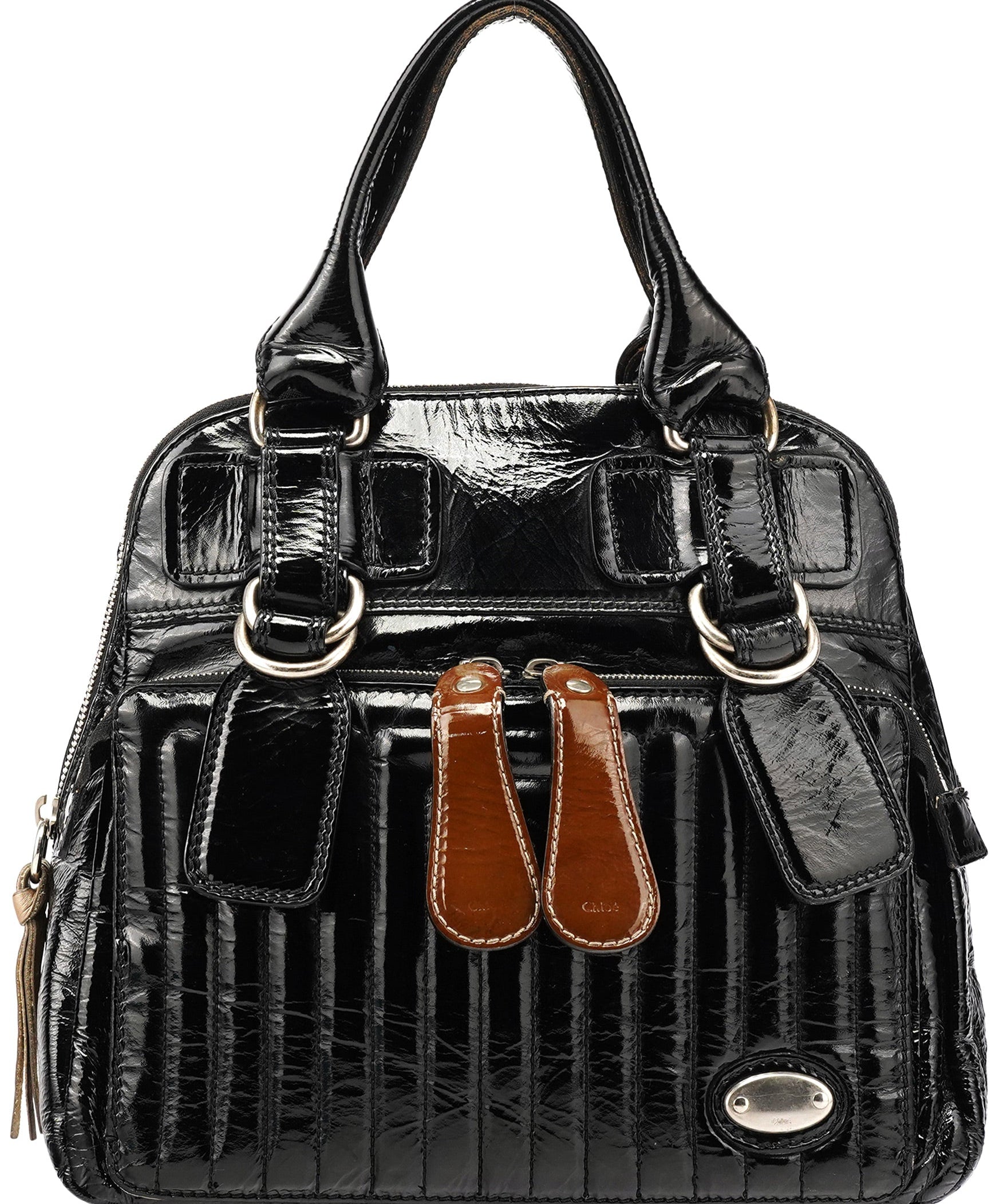 Chloe Black Patent Leather Bay Tote Bag