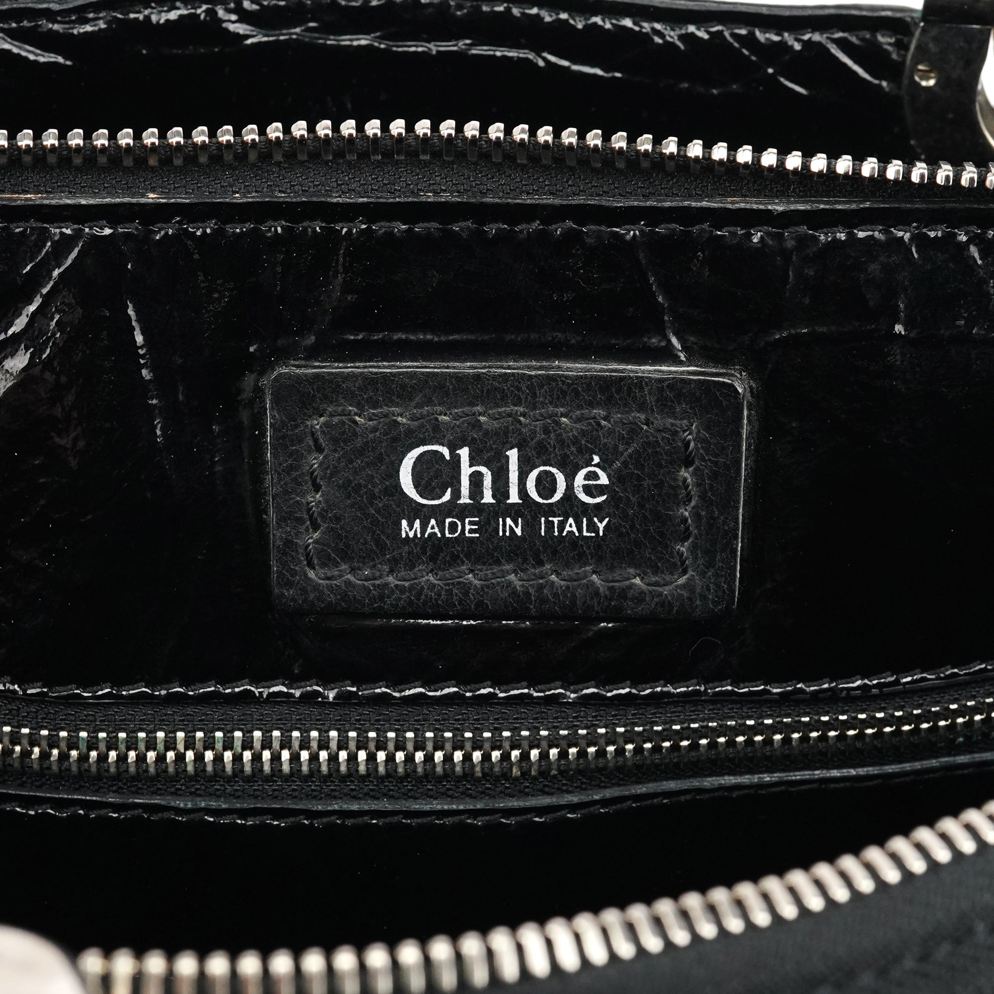 Chloe Black Patent Leather Bay Tote Bag