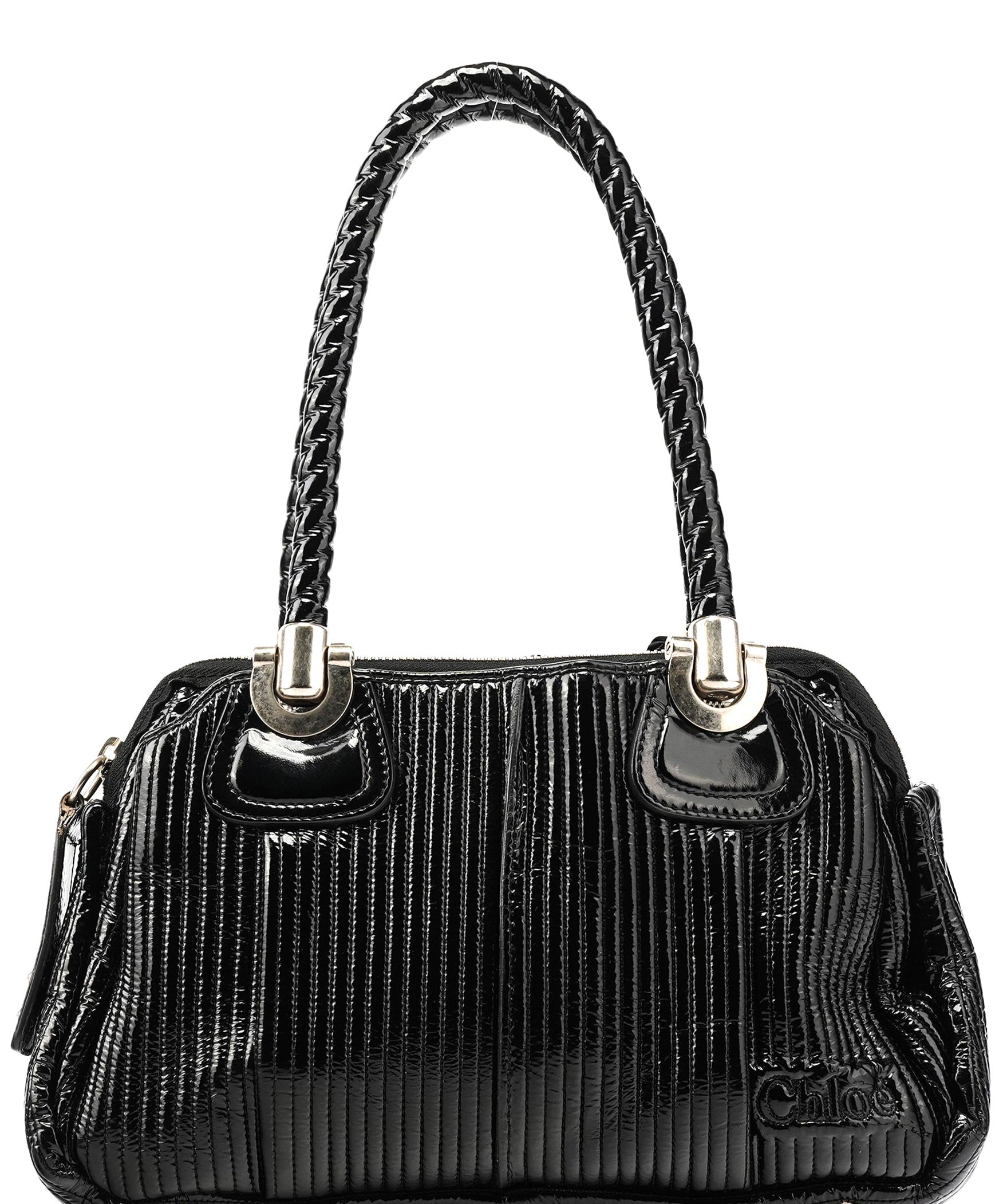 Chloe Black Patent Leather Bay Tote Bag