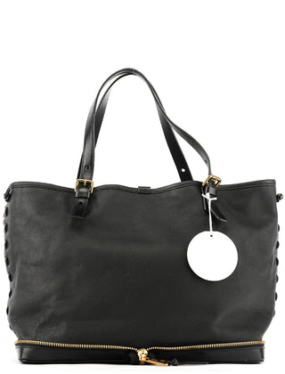 Chloe Black Pebbled Leather Zipper Tote Bag